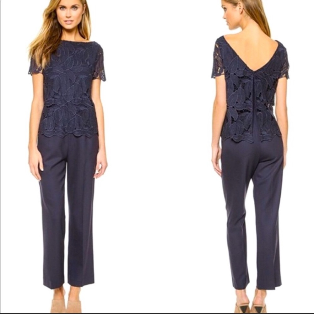 Tory Burch Navy Lace-Top Straight-Leg Jumpsuit